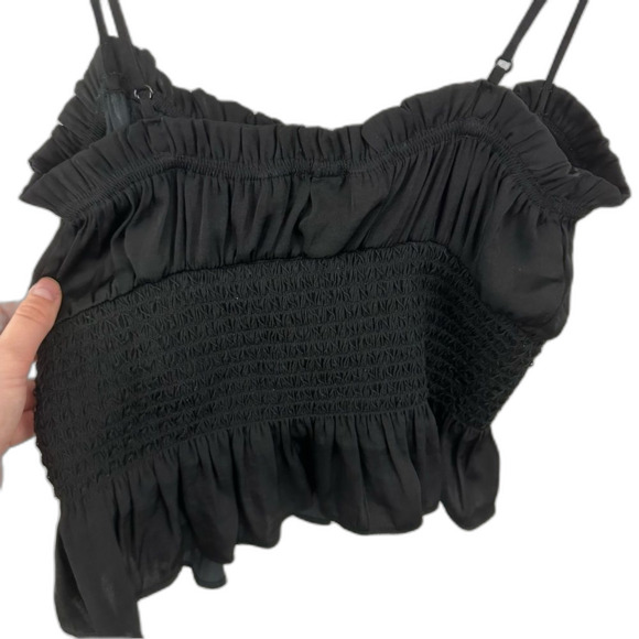 Intimately Free People Black Crop So Dreamy Smocked Peplum Blouse Size Medium - Picture 14 of 15